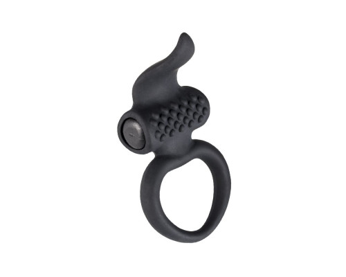 Эрекционное виброкольцо Adrien Lastic Lingus Black с язычком и щеточкой для стимуляции клитора