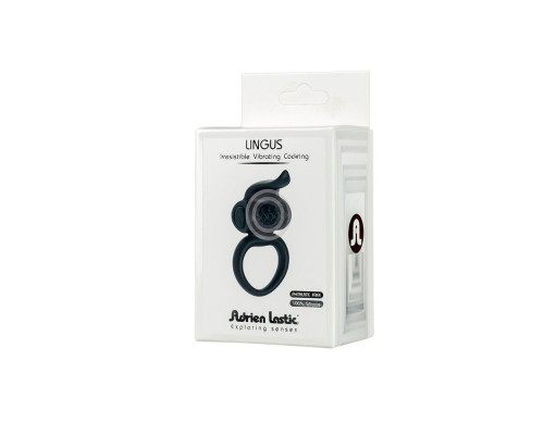 Эрекционное виброкольцо Adrien Lastic Lingus Black с язычком и щеточкой для стимуляции клитора
