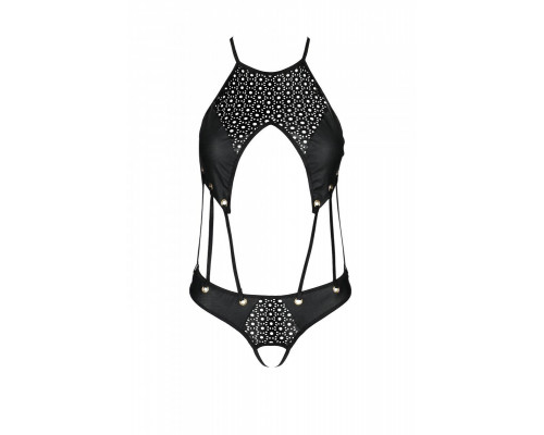 Боді з екошкіри з ремінцями та перфорацією Tamaris Body black L/XL — Passion