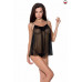 Сорочка прозора бебі дол MELANIA CHEMISE black S/M - Passion, трусики, на тонких бретелях