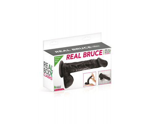 Фалоімітатор на присосці Real Body — Real Bruce Black, TPE, діаметр 4,2 см