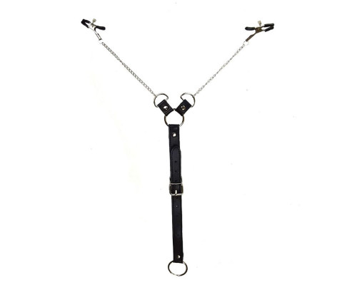Зажимы для сосков с фиксацией на мошонке Nipple Clamps for Men, Эко кожа
