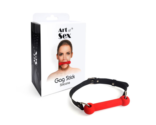 Кляп Палиця, силікон та натуральна шкіра, Art of Sex - Gag Stick Silicon, Червоний