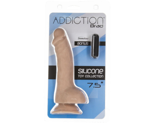 Вигнутий фалоімітатор на присосці ADDICTION - BRAD 7,5″ Dildo With Balls, Beige