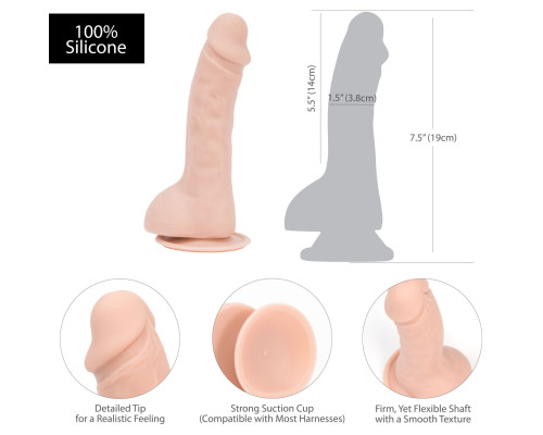 Вигнутий фалоімітатор на присосці ADDICTION - BRAD 7,5″ Dildo With Balls, Beige