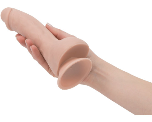 Вигнутий фалоімітатор на присосці ADDICTION - BRAD 7,5″ Dildo With Balls, Beige