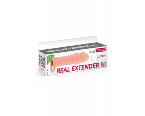 Насадка на член Real Body — Real Extender DICKY із закритою головкою та кільцем для мошонки