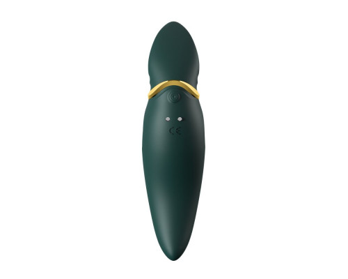 Вібратор 2в1 з язичком Zalo — Hero Jewel Green, кристал Swarovski