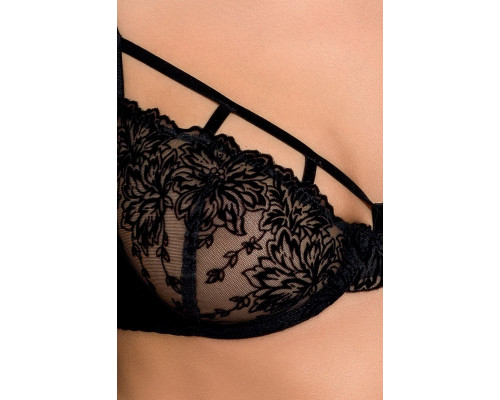Комплект білизни HAYA SET black S/M - Passion Exclusive: стрінги, ліф, пояс для панчох