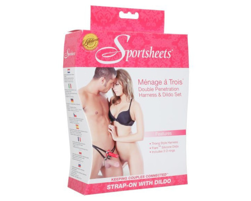 Страпон для двойного проникновения для пары Sportsheets Menage a Trois for Two, диаметр 3,3см