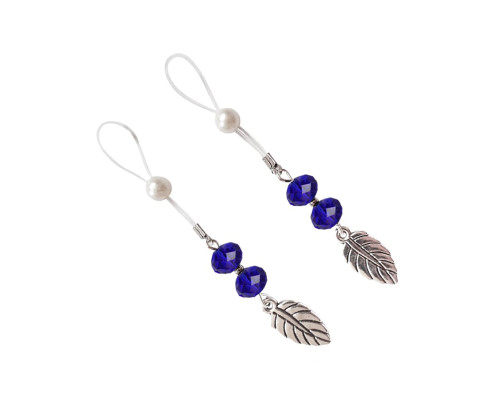 Сексуальные украшения для сосков с листиком Nipple Jewelry Leaf, цвет синий