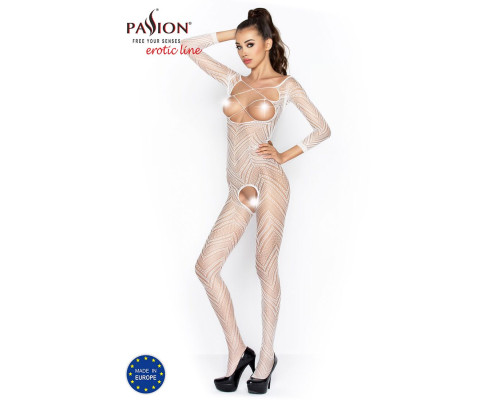 Бодистокинг Passion BS040 white, комбинезон с открытой грудью