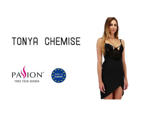 Сорочка приталена TONYA CHEMISE black S/M - Passion Exclusive, трусики