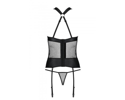 Сітчастий комплект корсет з халтером, зйомні підв'язки та трусики Amanda Corset black L/XL - Passion