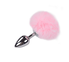 Металева анальна пробка Кролячий хвостик Alive Fluffy Plug M Pink, діаметр 3,4 см