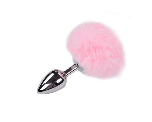 Металева анальна пробка Кролячий хвостик Alive Fluffy Plug M Pink, діаметр 3,4 см