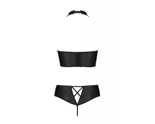 Комплект з еко-шкіри Nancy Bikini black 6XL/7XL - Passion, бра та трусики з імітацією шнурівки