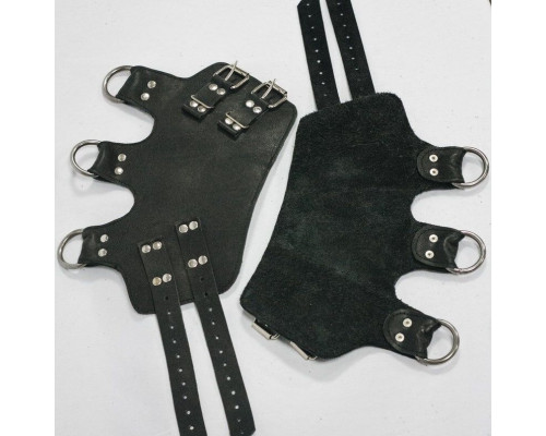 Поножі манжети для подвіса за ноги Leg Cuffs, натуральна шкіра, колір чорний