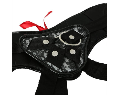 Трусы для страпона Sportsheets - SizePlus Grey&Black Lace Corsette, широкий пояс, бант, кружево