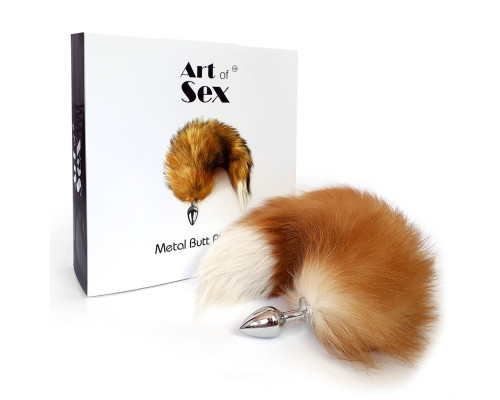 Металева анальна пробка з хвостом із натурального хутра Art of Sex size M Foxy fox