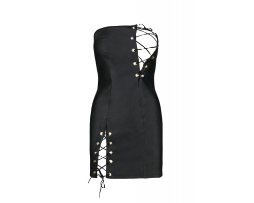 Мінісукня з екошкіри CELINE CHEMISE black 6XL/7XL — Passion: шнурівка, трусики в комплекті