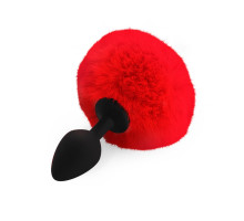 Силіконова анальна пробка М Art of Sex - Silicone Butt plug Rabbit Tail, Червоний