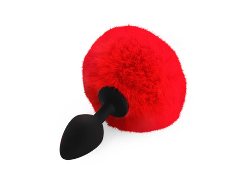 Силіконова анальна пробка М Art of Sex - Silicone Butt plug Rabbit Tail, Червоний