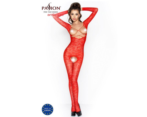 Бодистокинг Passion BS031 red, комбинезон с открытой грудью
