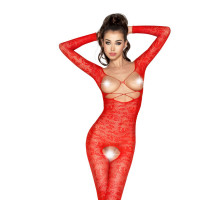 Бодистокинг Passion BS031 red, комбинезон с открытой грудью