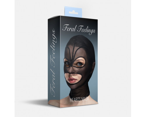 Маска серце сітка з відкритим ротом та очима Feral Feelings - Hearts Mask Black/Black