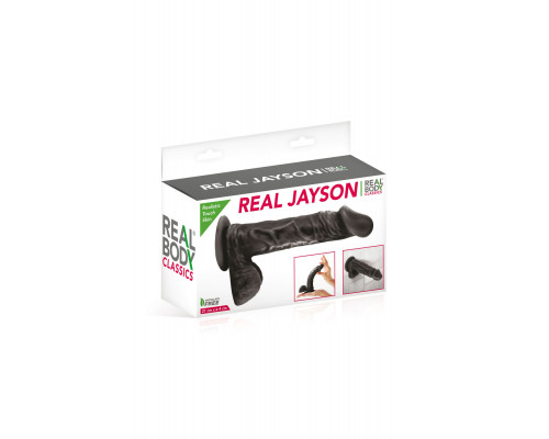 Фалоімітатор на присосці Real Body — Real Jayson Black, TPE, діаметр 4 см