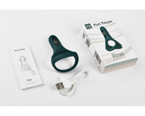 Двойное эрекционное кольцо Fun Town Rise Turquoise, управление со смартфона