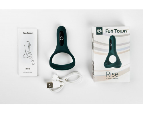 Двойное эрекционное кольцо Fun Town Rise Turquoise, управление со смартфона