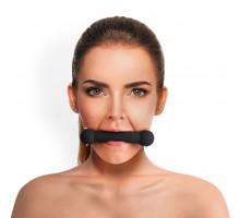Кляп Палиця, силікон та натуральна шкіра, Art of Sex - Gag Stick Silicon, Чорний