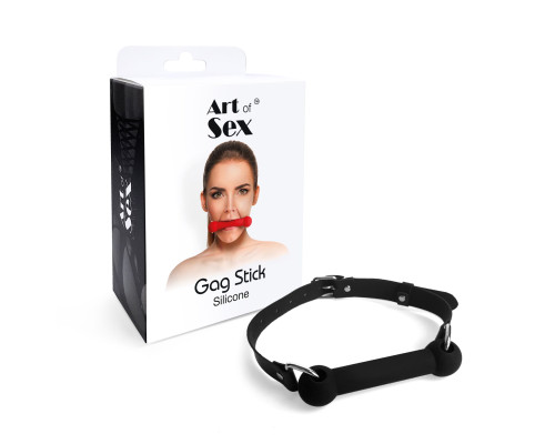 Кляп Палиця, силікон та натуральна шкіра, Art of Sex - Gag Stick Silicon, Чорний