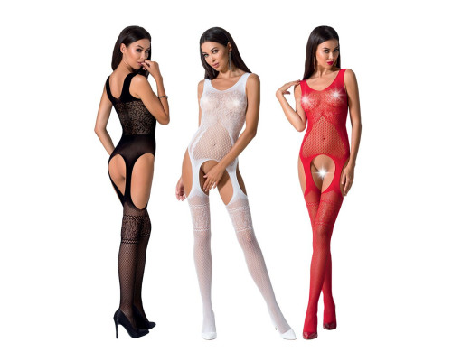Бодістокінг Passion BS061 white, комбінезон, імітація панчох