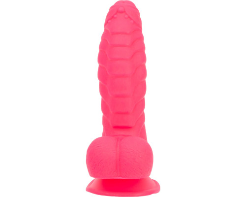 Ребристий фалоімітатор на присосці ADDICTION – Tom 7″ Dildo With Balls – Pink, віброкуля у подарунок