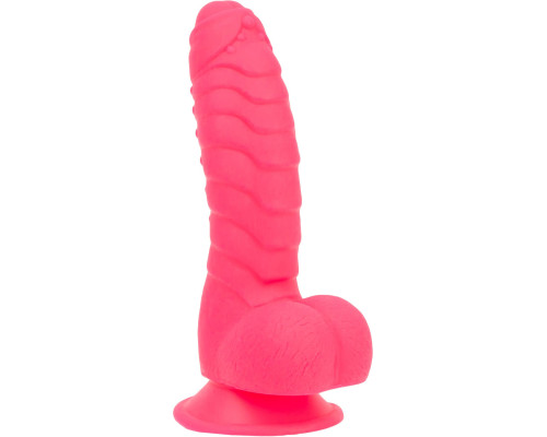 Ребристий фалоімітатор на присосці ADDICTION – Tom 7″ Dildo With Balls – Pink, віброкуля у подарунок