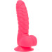 Ребристий фалоімітатор на присосці ADDICTION – Tom 7″ Dildo With Balls – Pink, віброкуля у подарунок