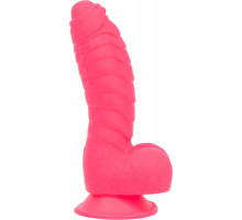 Ребристий фалоімітатор на присосці ADDICTION – Tom 7″ Dildo With Balls – Pink, віброкуля у подарунок