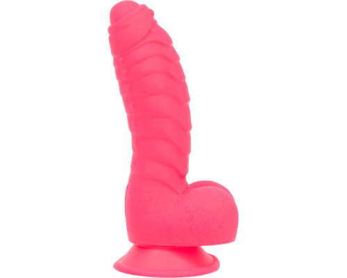 Ребристий фалоімітатор на присосці ADDICTION – Tom 7″ Dildo With Balls – Pink, віброкуля у подарунок