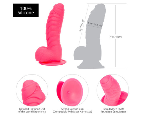 Ребристий фалоімітатор на присосці ADDICTION – Tom 7″ Dildo With Balls – Pink, віброкуля у подарунок