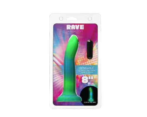 Фалоімітатор, що світиться у темряві, ADDICTION - Rave - 8" Glow in the Dark Dildo - Blue Green