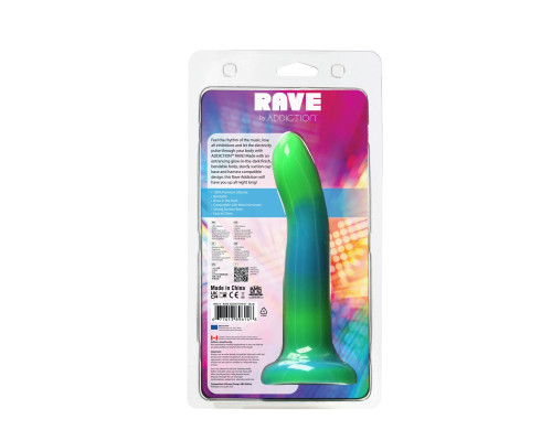 Фалоімітатор, що світиться у темряві, ADDICTION - Rave - 8" Glow in the Dark Dildo - Blue Green
