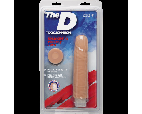 Фалоімітатор Doc Johnson The D: Shakin D 7 Inch Vibro ULTRASKYN, діаметр 3,8 см, плавне регулювання