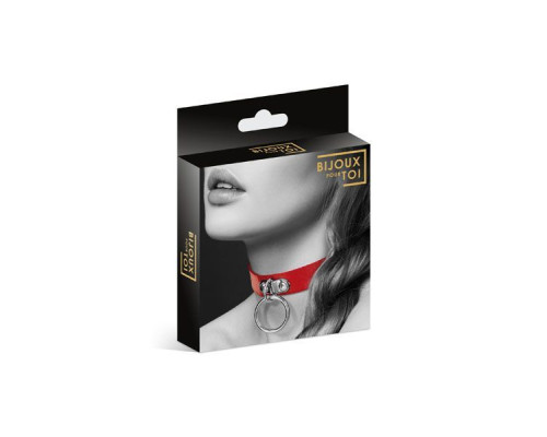 Чокер з кільцем для повідця Bijoux Pour Toi - FETISH Red, екошкіра