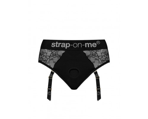 Кружевные трусы для страпона с подвязками для чулок Strap-On-Me DIVA HARNESS - M