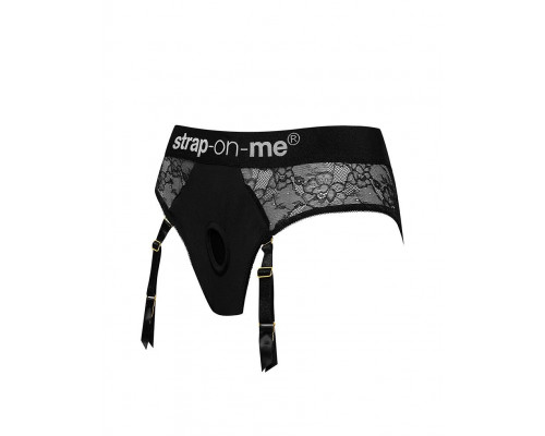 Кружевные трусы для страпона с подвязками для чулок Strap-On-Me DIVA HARNESS - M