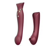 Смартвібратор 3в1 Zalo — Queen Wine Red, пульсівна перлина та вакуум, кристал Swarovski