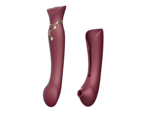 Смартвібратор 3в1 Zalo — Queen Wine Red, пульсівна перлина та вакуум, кристал Swarovski